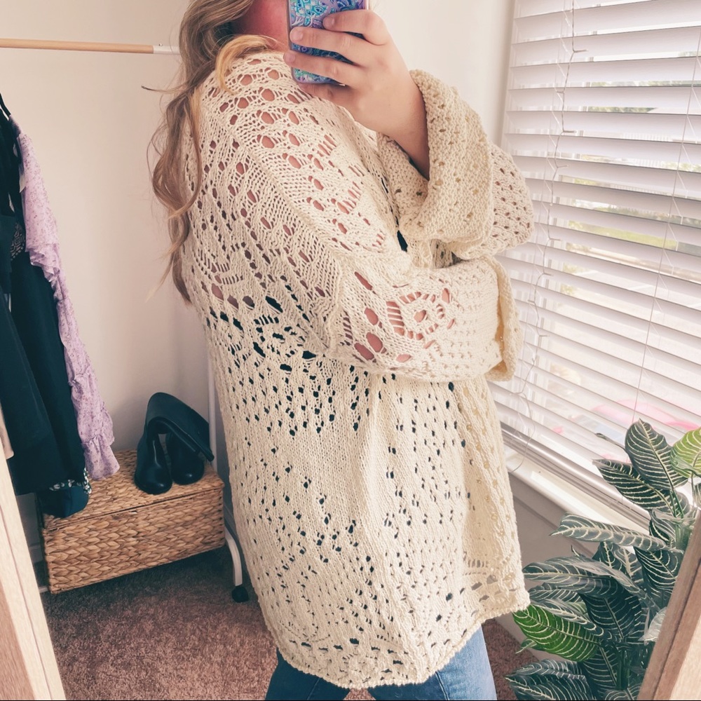 Free People Ivory Traveling Lace Sweater - Picture 3 of 13
